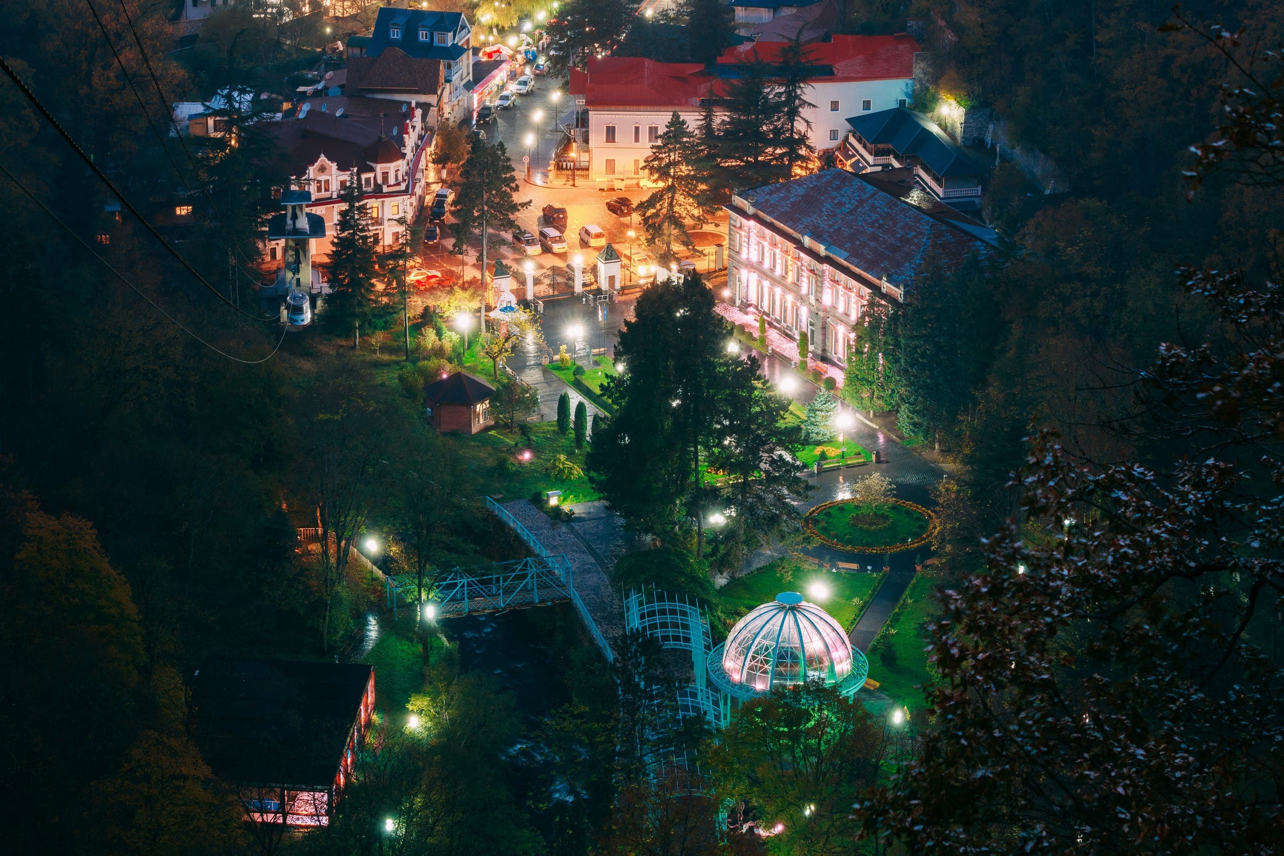 Aerial view of Borjomi spa town in Samtskhe-Javakheti Georgia