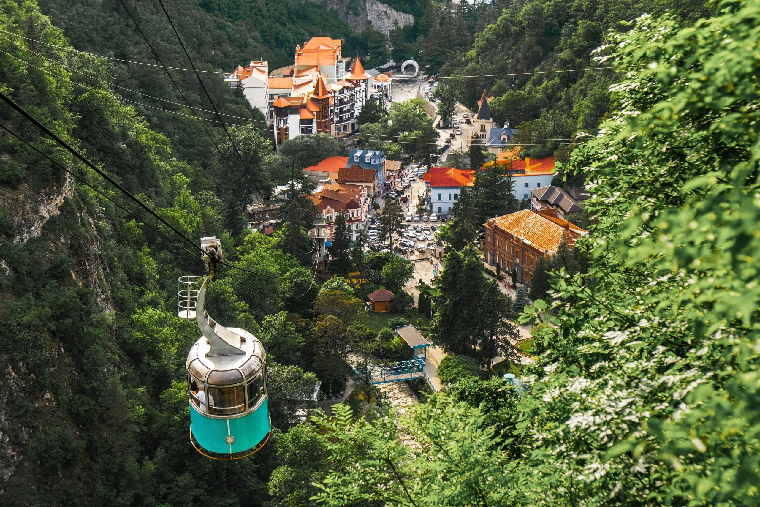 Scenic view of Borjomi Central Park with forested hills