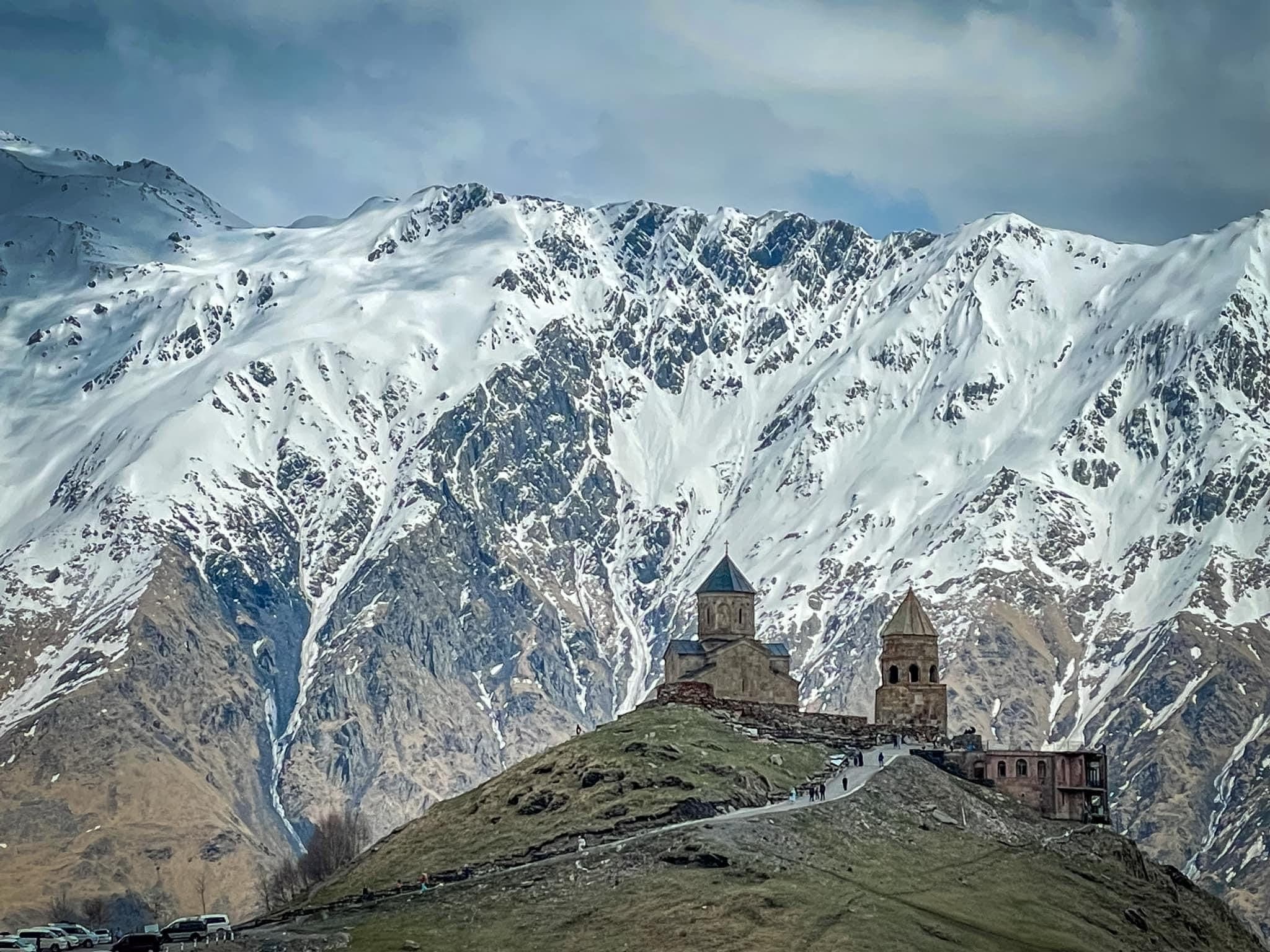 Dramatic Kazbegi mountain peaks with snow-capped summits
