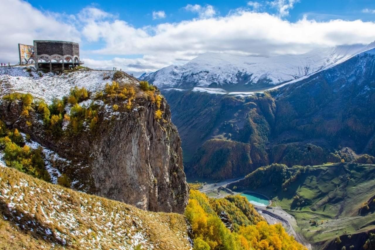 Georgian Military Highway winding through Kazbegi mountains