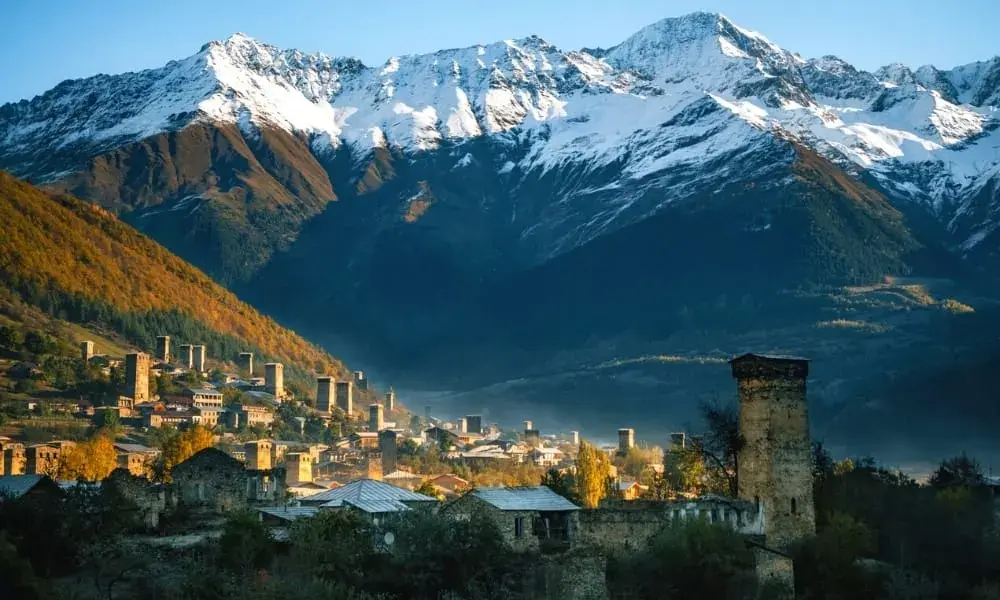 Iconic Svan defensive towers in Mestia Upper Svaneti