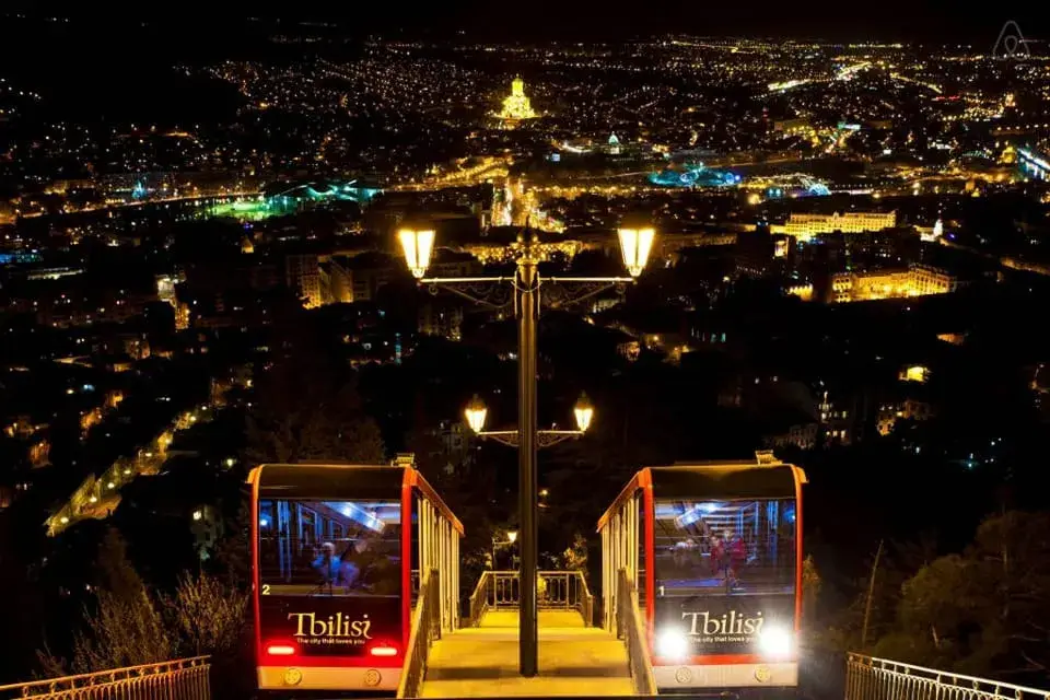Funicular train ascending Mtatsminda Mountain in Tbilisi