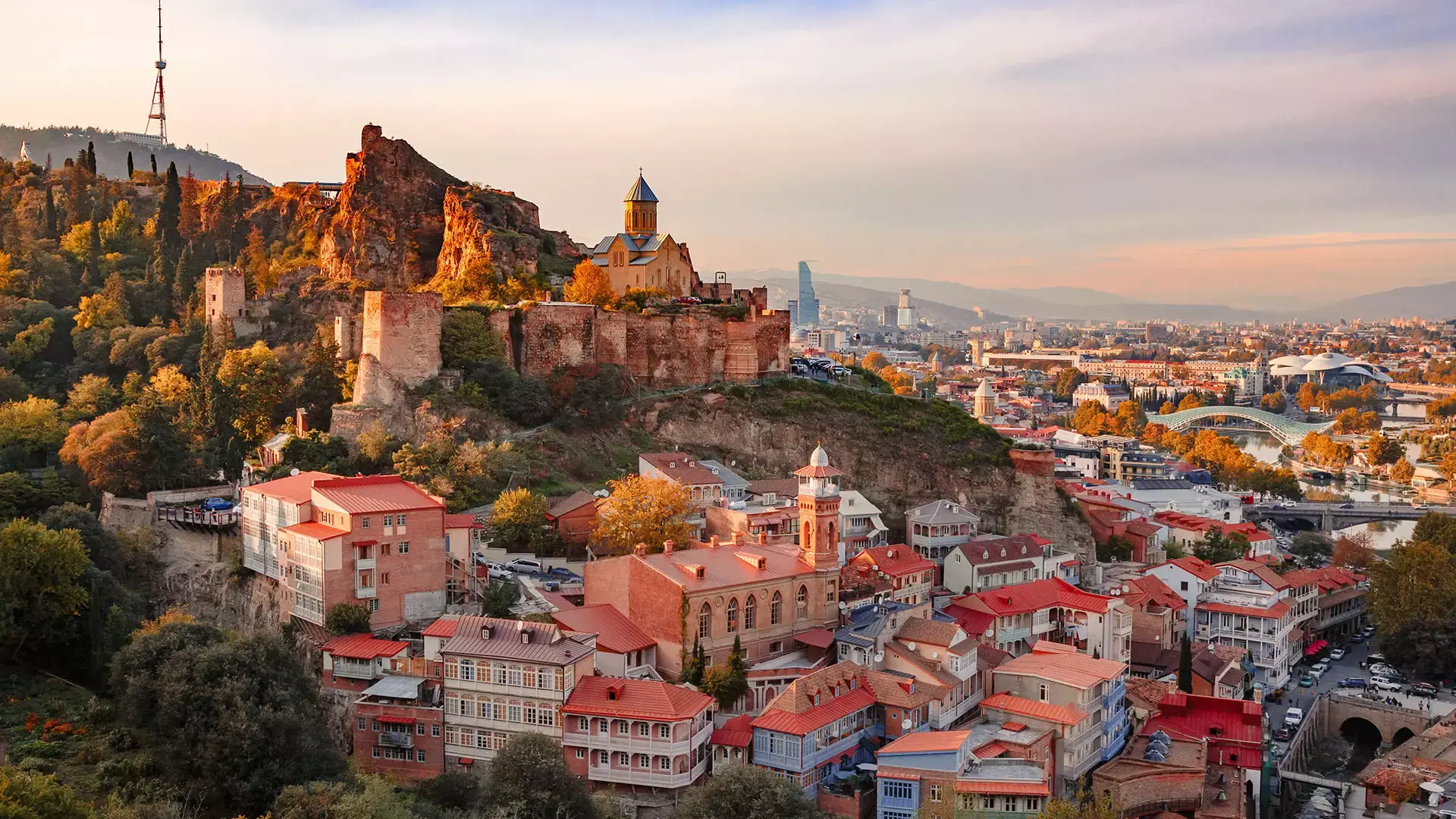 Panoramic Tbilisi city view, capital of Georgia in Caucasus