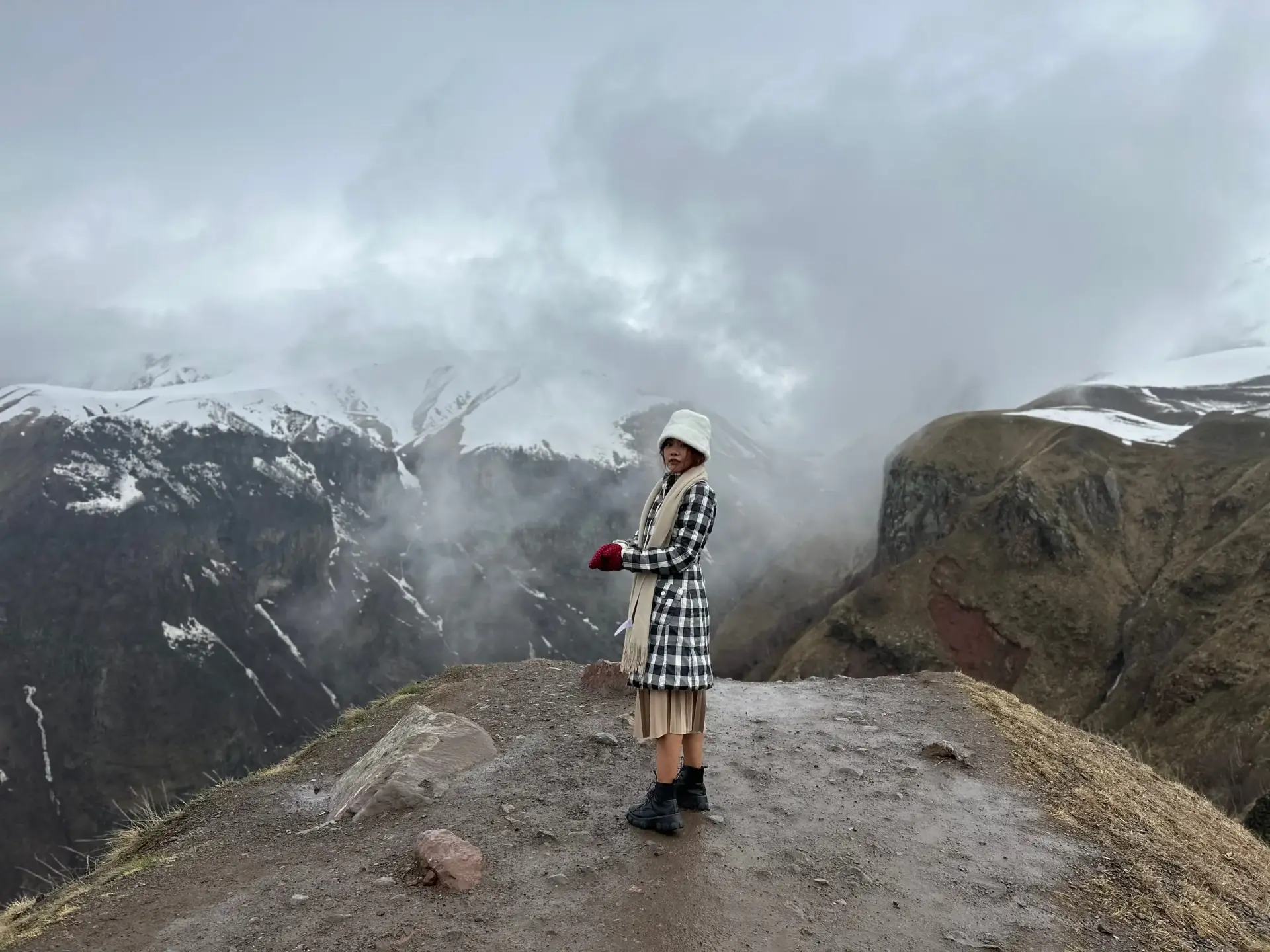 Kazbegi snow-capped mountains in Caucasus Range Georgia